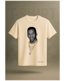 The Freshmell 90s Jay-Z Vintage Graphic Tee in off white delivers a clean, modern aesthetic to classic rap apparel. This streetwear piece showcases a vintage graphic of young Jay-Z accented with bold gold jewelry details, set against a soft, neutral off-white background for an elevated minimalist look.